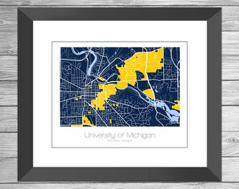 University Of Michigan Map | University Art | Ann Arbor Street | Mi | School Poster