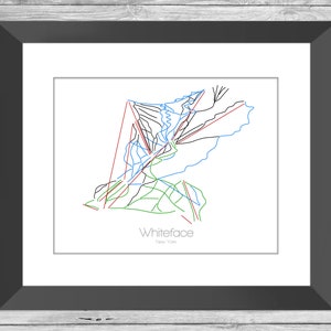 Whiteface New York Karte Ny Ski Snowboard Trail Karte Kunst --- Druck, Poster, Bild --- Rahmen, Geschenk, Geschenk --- Resort, Berg, Schnee, Winter