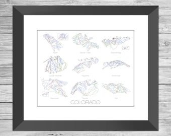 Colorado Ski Resort Mountain Collection Art - Aspen, Beaver Creek, Breckenridge, Copper, Keystone, Snowmass, Steamboat, Tellurium, Vail