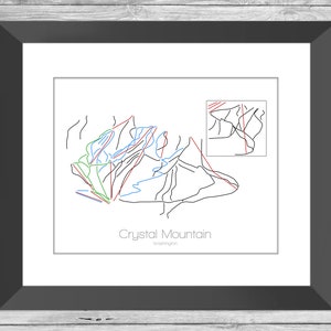 Crystal Mountian Karte Washington Wa Ski Snowboard Trail Art --- Print, Poster, Bild --- Geschenk, Geschenk --- Resort, Berg, Schnee, Winter