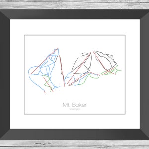 Mt. Baker Karte Washington Wa Ski Snowboard Trail Art --- Print, Poster, Bild --- Geschenk, Geschenk --- Resort, Berg, Schnee, Winter