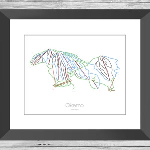 Okemo Karte Vermont Vt Ski Snowboard Karte Kunst --- Druck, Poster, Bild --- Rahmen, Geschenk, Geschenk --- Resort, Berg, Schnee, Winter