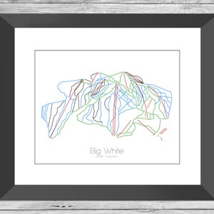 Big White Map British Columbia Canada Ca Bc Ski Snowboard Art --- Print, Poster --- Geschenk, Geschenk --- Resort, Berg, Schnee, Winter