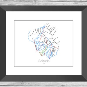 Einsamkeit Karte Utah Ut Ski Snowboard Trail Karte Kunst --- Druck, Poster, Bild --- Rahmen, Geschenk, Geschenk --- Resort, Berg, Schnee, Winter