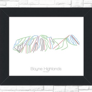 Boyne Highlands Mapa Michigan Mi Ski Snowboard Trail Map Arte --- impresión, Cartel, Cuadro --- marco, Regalo, Presente --- Resort, Montaña, Nieve