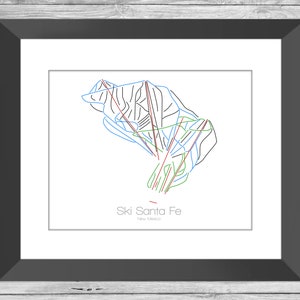 Ski Santa Fe New Mexico Nm Ski Snowboard Trail Map Art --- Print, Poster, Picture --- Frame, Gift, Present --- Resort, Mountain, Snow