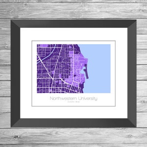 Mapa de la Universidad Northwestern / Arte universitario / Calle Evanston Illinois / Chicago Il / Póster escolar
