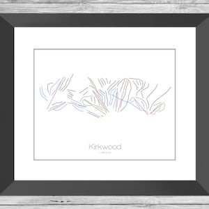 Kirkwood Karte California Ca Ski Snowboard Trail Art --- Print, Poster, Bild --- Rahmen, Geschenk, Geschenk --- Resort, Berg, Schnee, Winter