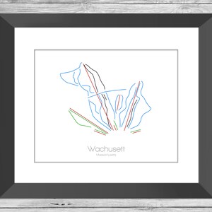Wachusett Kaart Massachusetts Ma Ski Snowboard Trail Art --- Print, Poster, Foto --- Frame, Cadeau, Cadeau ---Resort, Berg, Sneeuw, Winter
