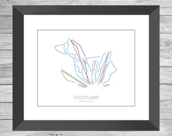 Wachusett Mappa Massachusetts Ma Ski Snowboard Trail Arte --- Stampa, Poster, Foto --- Cornice, Regalo, Regalo ---Resort, Montagna, Neve, Inverno