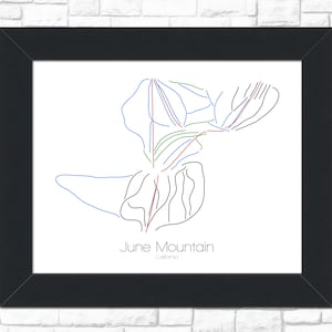 June Mountain California Ca Ski Snowboard Trail Art --- impresión, póster, imagen ---Frame, regalo, presente --- resort, montaña, nieve, invierno