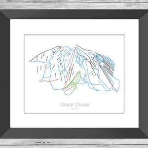 Great Divide Montana Mt Ski Snowboard Trail Mapa Arte --- Impresión, Póster, Cuadro ---, Regalo, Regalo --- Resort, Montaña, Nieve, Invierno
