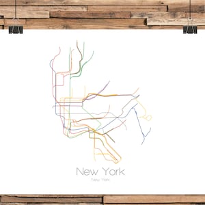 Mapa de metro de Nueva York Horizontal / Mapa del tren / Mapa del metro / Metro de Nyc / Manhattan / Brooklyn / Queens / Bronx / Regalo de Nueva York / Arte de Nueva York