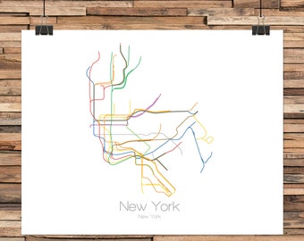 New York City Subway Map Horizontal | Train Map | Metro Map | Nyc Subway | Manhattan | Brooklyn | Queens | Bronx | Nyc Gift | New York Art