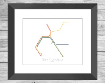 San Francisco Bart Map | Sf Bay Area Rapid Transit Map | California Map | San Francisco Subway | Trolley | Bay Area Map | Travel Poster