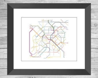 Paris France Metro Map | France Subway Map | France Map |  Rail | Train | Transportation Subway | Paris Art | Poster