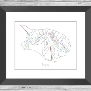 Taos Map New Mexico Nm Ski Snowboard Trail Map Art --- Print, Poster, Picture --- Frame, Gift, Present --- Resort, Mountain, Snow, Winter