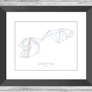 White Pass Karte Washington Wa Ski Snowboard Trail Art --- Print, Poster, Bild --- Geschenk, Geschenk --- Resort, Berg, Schnee, Winter