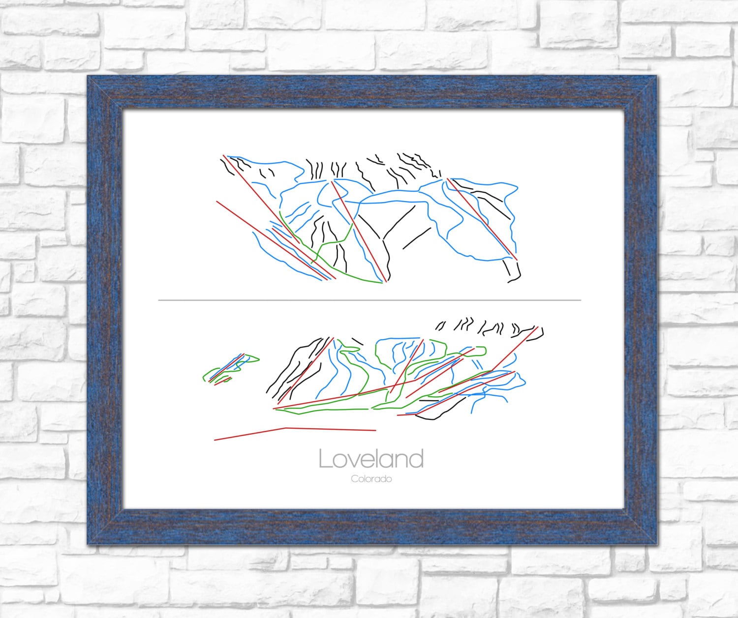 Loveland Ski Area Map Colorado CO Ski Snowboard Trail Art | Etsy
