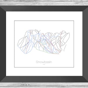 Schneebasin Karte Utah Ut Ski Snowboard Karte Kunst --- Druck, Poster, Bild --- Rahmen, Geschenk, Geschenk --- Resort, Berg, Schnee, Winter