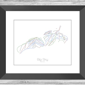 Big Sky Kaart Montana Mt Ski Snowboard Trail Kaart Kunst --- Print, Poster, Foto --- Frame, Cadeau, Cadeau --- Resort, Berg, Sneeuw, Winter