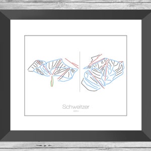 Schweitzer Karte Idaho Id Ski Snowboard Karte Kunst --- Druck, Poster, Bild --- Rahmen, Geschenk, Geschenk --- Resort, Berg, Schnee, Winter