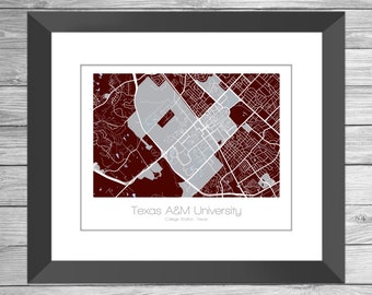 Texas A&M Map | University Art | College Station Texas Street | TX | School Poster