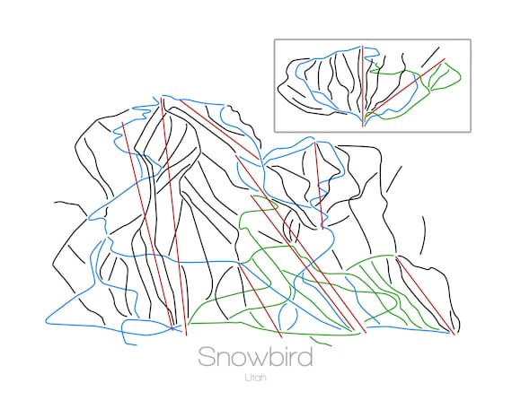 Snowbird Ski Trail Map Snowbird Map Utah Ut Ski Snowboard Trail Map Art Print | Etsy Uk