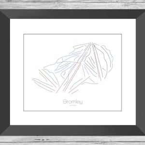 Bromley Karte Vermont Vt Ski Snowboard --- Print, Poster, Bild --- Rahmen, Geschenk, Geschenk --- Resort, Berg, Schnee, Winter