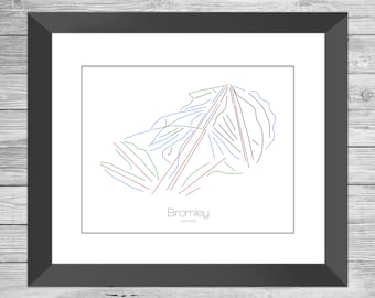 Bromley Map Vermont Vt Ski Snowboard Trail Map Art --- Print, Poster, Picture --- Frame, Gift, Present --- Resort, Mountain, Snow, Winter