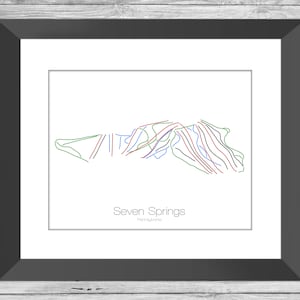 Seven Springs Mapa Pensilvania Pa Ski Snowboard Trail Mapa arte --- impresión, póster, imagen --- marco, Regalo --- Resort, Montaña, Nieve, Invierno