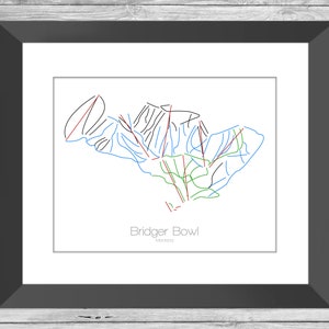 Bridger Bowl Montana Mt Ski Snowboard Trail Map Art --- Print, Poster, Bild --- Rahmen, Geschenk, Geschenk --- Resort, Berg, Schnee, Winter