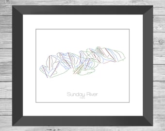 Sunday River Mappa Maine Me Ski Snowboard Mappa arte --- Stampa, Poster, Foto --- Cornice, Regalo, Presente --- Resort, Montagna, Neve, Inverno