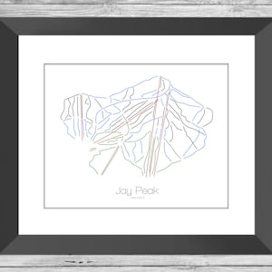 Jay Peak Map Vermont Vt Ski Snowboard Karte Kunst --- Druck, Poster, Bild --- Rahmen, Geschenk, Geschenk --- Resort, Berg, Schnee, Winter