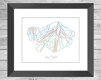 Jay Peak Kaart Vermont Vt Ski Snowboard Trail Kaart Kunst --- Print, Poster, Foto --- Frame, Cadeau, Cadeau --- Resort, Berg, Sneeuw, Winter