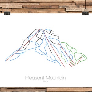 Carte des sentiers de montagne Pleasant | Carte de ski de Shawnee Peak | Maine | Art mural moderne | Décor de montagne | Ski Gift | Moi Ski Snowboard