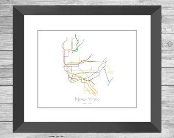 New York City Subway Map Horizontal | Train Map | Metro Map | Nyc Subway | Manhattan | Brooklyn | Queens | Bronx | Nyc Gift | New York Art