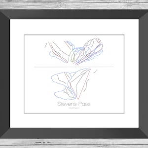Stevens Pass Mapa Washington Wa Ski Snowboard Trail Art --- Print, Poster, Picture ---Frame, Gift, Present --- Resort, Mountain, Snow, Winter