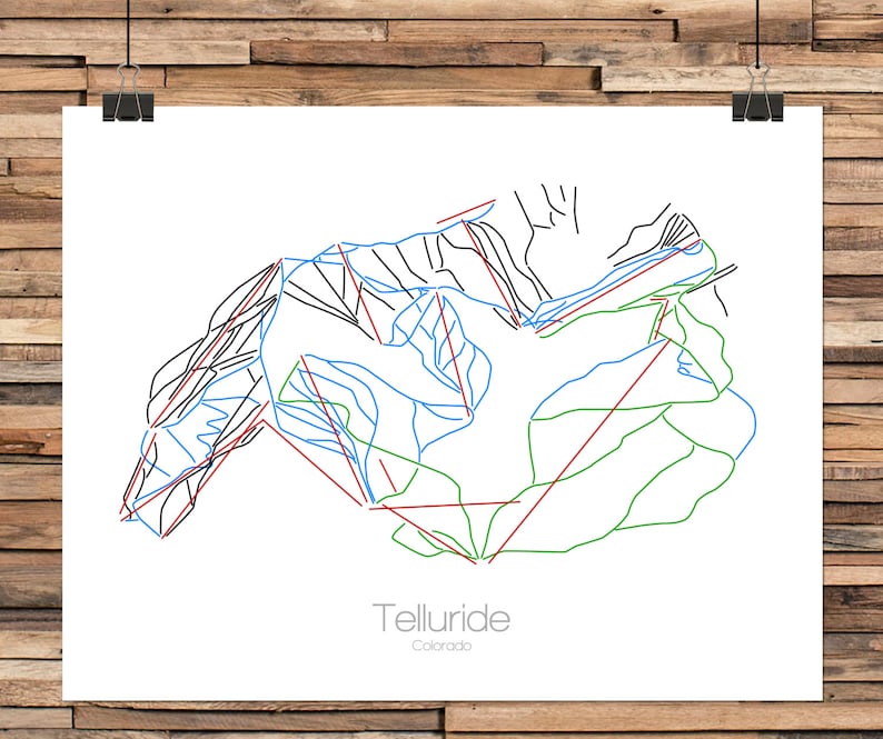 Ski Gift Telluride Ski Map Modern Wall Art Mountain D\u00e9cor Telluride Colorado