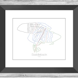 Saddleback Maine Map Me Ski Snowboard Karte Kunst --- Druck, Poster, Bild --- Rahmen, Geschenk, Geschenk --- Resort, Berg, Schnee, Winter
