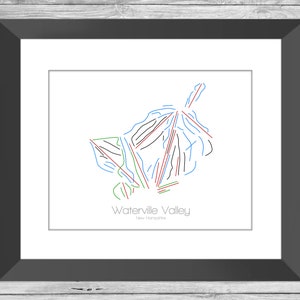 Waterville Map Valley New Hampshire Nh Ski Snowboard Trail Art --- Print, Poster, Picture ---Gift, Present---Resort, Mountain, Snow, Winter