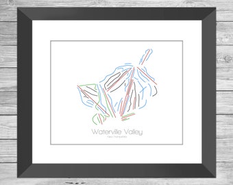 Waterville Map Valley New Hampshire Nh Ski Snowboard Trail Art --- Imprimer, Poster, Photo ---Gift, Present---Resort, Mountain, Snow, Winter