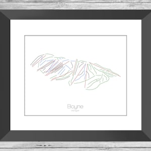 Boyne Map Michigan Mi Ski Snowboard Trail Map Art --- Print, Poster, Picture --- Frame, Gift, Present --- Resort, Mountain, Snow, Winter