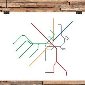 May include: A simplified map of the Boston subway system with lines in red, orange, green, blue, and gray.