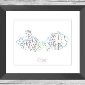 Attitash Map New Hampshire Nh Ski Snowboard Trail Art / Bear Peak / Print, Poster, Picture / Frame, Gift, Present / Resort, Mountain