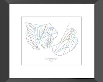 Brighton Map Utah  Ut Ski Snowboard Trail Map Art --- Print, Poster, Picture --- Frame, Gift, Present --- Resort, Mountain, Snow, Winter