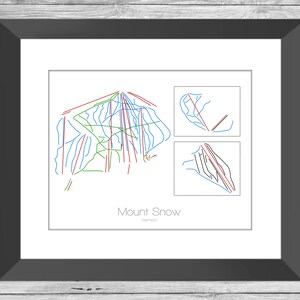 Mount Snow Map Vermont Vt Ski Snowboard Karte Kunst --- Druck, Poster, Bild --- Rahmen, Geschenk, Geschenk --- Resort, Berg, Schnee, Winter