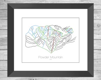 Powder Mountain Map Utah Ut Ski Snowboard Trail Art --- Print, Poster, Picture --- Frame, Gift, Present --- Resort, Mountain, Snow, Winter
