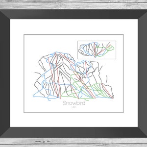 Schneevogel Karte Utah Ut Ski Snowboard Trail Art --- Print, Poster, Bild --- Rahmen, Geschenk, Geschenk --- Resort, Berg, Schnee, Winter