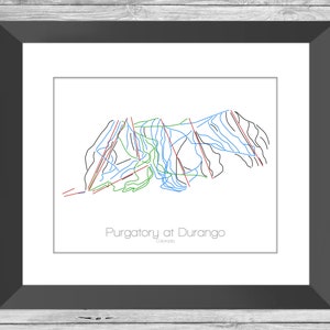 Purgatory At Durango Map Colorado Co Ski Snowboard Art --- Print, Poster, Bild --- Geschenk, Geschenk --- Resort, Berg, Schnee, Winter